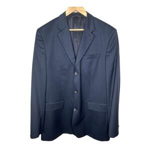 Banana Republic 44L Italian Wool Pinstripe 3 Button Suit Jacket Navy Blue Blazer